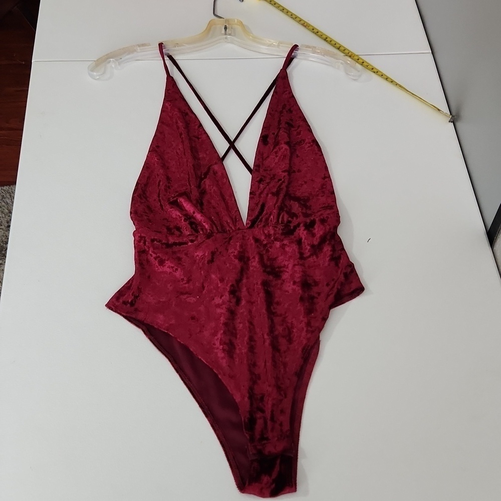 Forever 21 Bodysuit Size S Womens Red Maroon Vneck Whimsiy Fairy